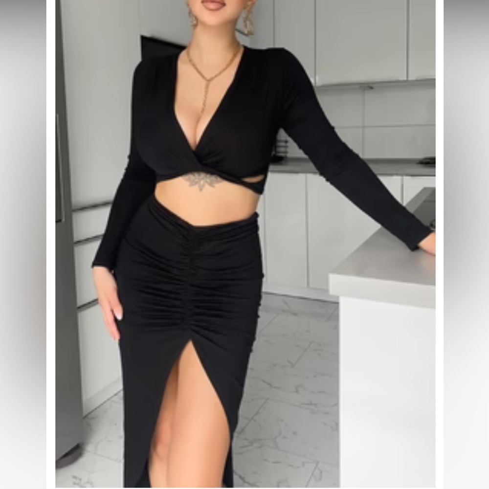 Fashion Nova Stuck On You Midi Skirt Set - Black XS